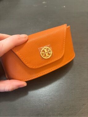 Tory Burch Orange Leather Sunglasses/Card Case with Gold Logo